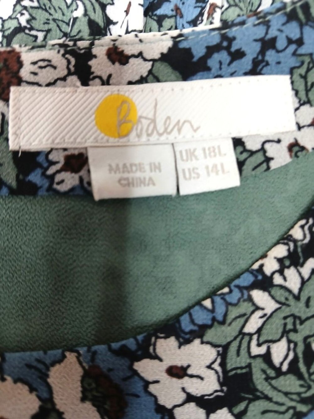 Boden Floral Tiered Long Sleeve Dress US 14 Blue Green Multicolor Plisse Mini - Picture 6 of 16